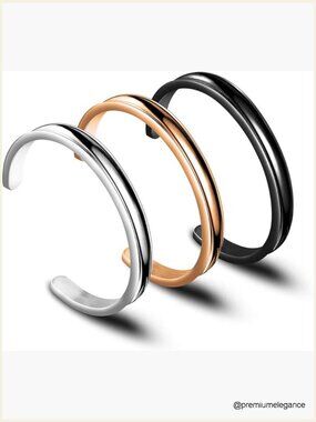 Stainless Steel Grooved Cuff Bangle Hair Tie Bracelet for Women